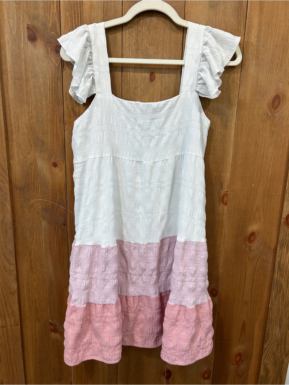 Women’s Small  White and Pink Tiered Ruffle Strap Dress
